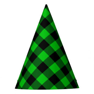 Black & Green Plaid Checked - Party Hat