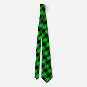 Black & Green Plaid Checked Tie