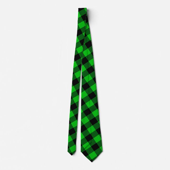 Black & Green Plaid Checked Tie (Back)