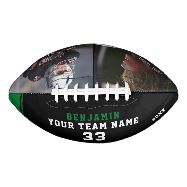 Black Green Player Name Number Team 2 Photo American Football (Front)