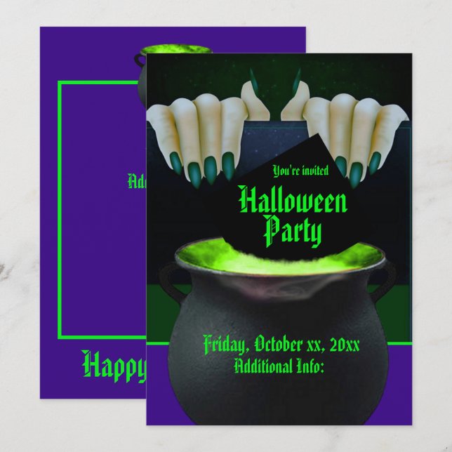 Black Green & Purple Witches Brew Invitation (Front/Back)