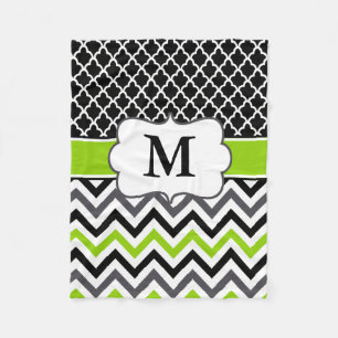 Black Green Quatrefoil Chevron Monogram Blanket