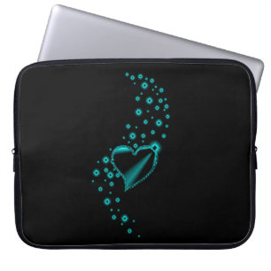 Black green Rainbow Heart with Stars on black Laptop Sleeve