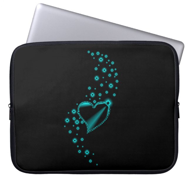 Black green Rainbow Heart with Stars on black Laptop Sleeve (Front)