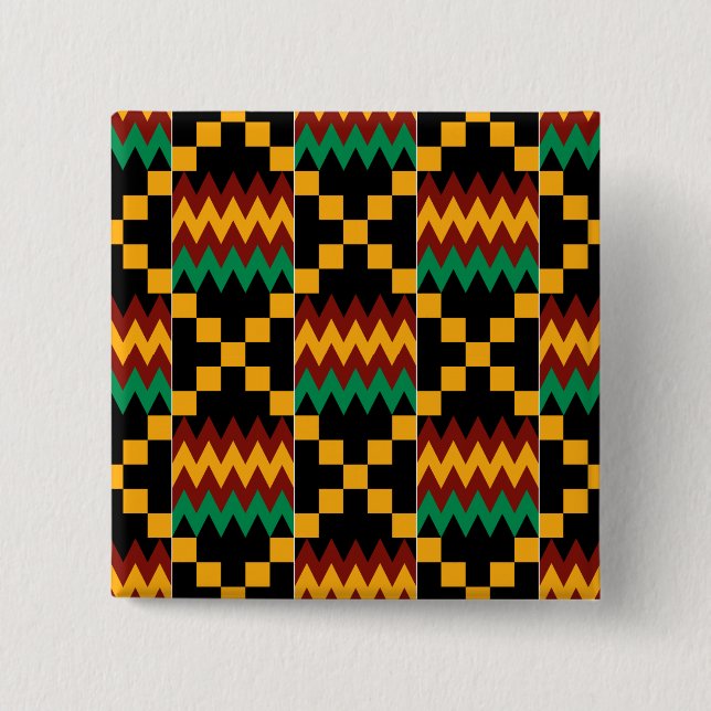 Black, Green, Red, and Yellow Kente Cloth 15 Cm Square Badge (Front)