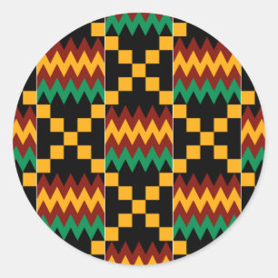 Black, Green, Red, and Yellow Kente Cloth Classic Round Sticker