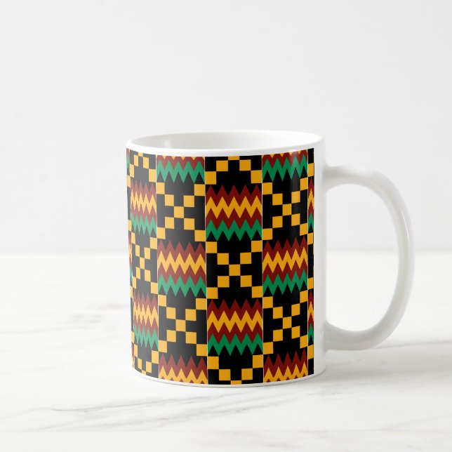 Black, Green, Red, and Yellow Kente Cloth Coffee Mug (Right)