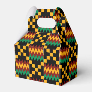 Black, Green, Red, and Yellow Kente Cloth Favour Box