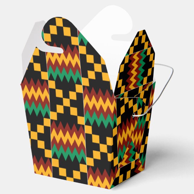 Black, Green, Red, and Yellow Kente Cloth Favour Box (Opened)