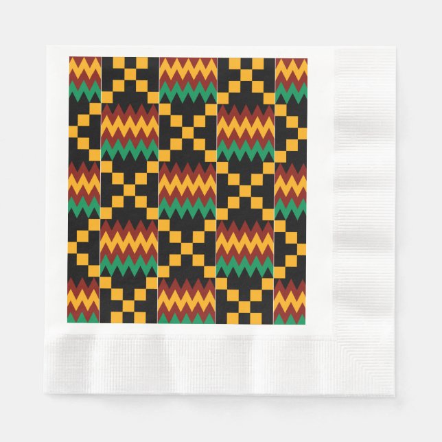 Black, Green, Red, and Yellow Kente Cloth Napkin (Front)