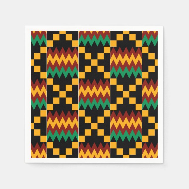 Black, Green, Red, and Yellow Kente Cloth Napkin (Front)