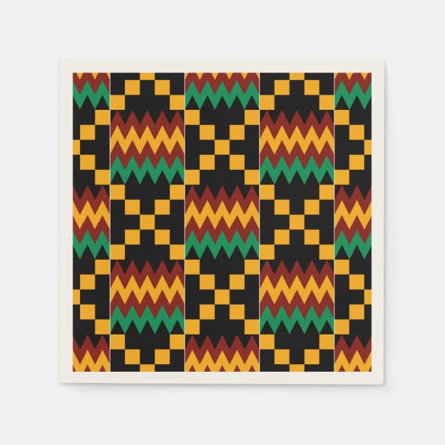 Black, Green, Red, and Yellow Kente Cloth Napkin (Front)