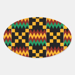 Black, Green, Red, and Yellow Kente Cloth Oval Sticker