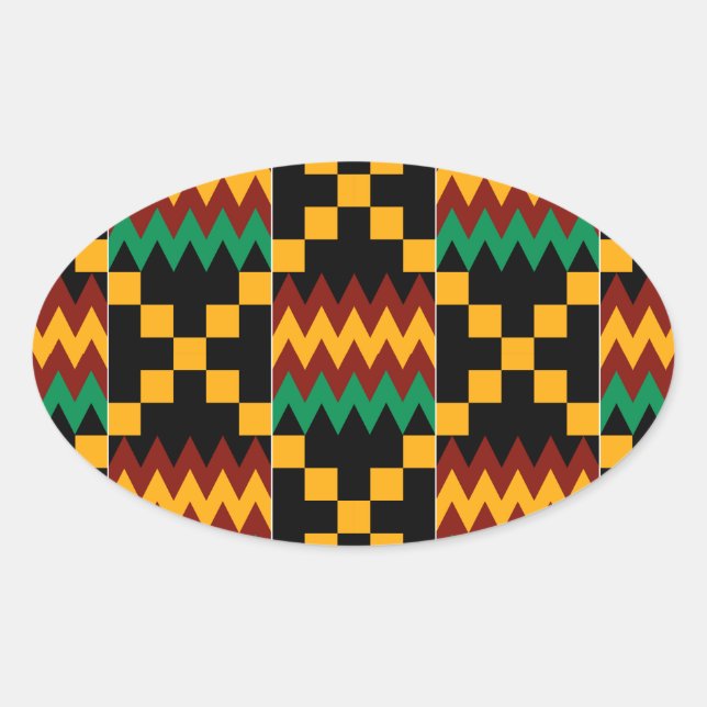 Black, Green, Red, and Yellow Kente Cloth Oval Sticker (Front)