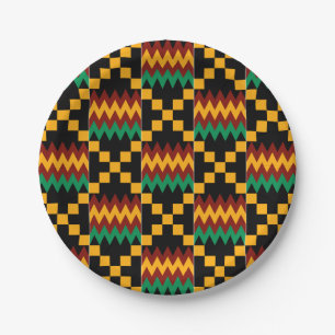 Black, Green, Red, and Yellow Kente Cloth Paper Plate