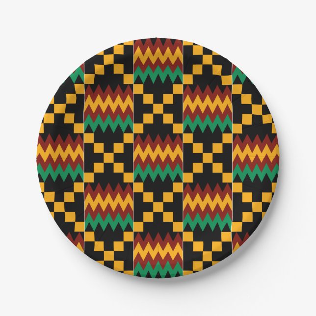 Black, Green, Red, and Yellow Kente Cloth Paper Plate (Front)