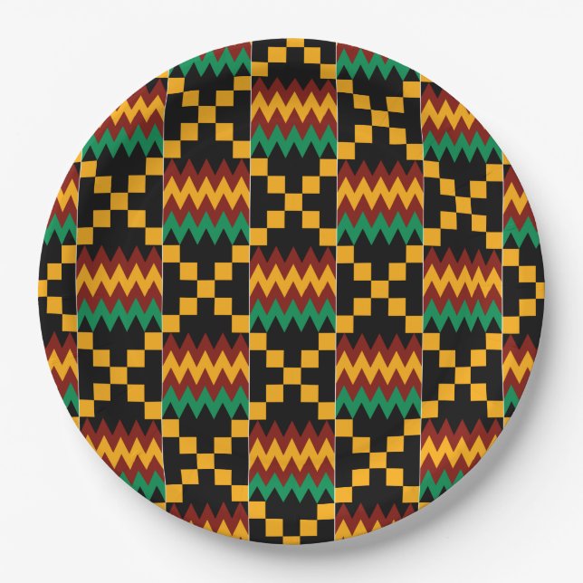 Black, Green, Red, and Yellow Kente Cloth Paper Plate (Front)