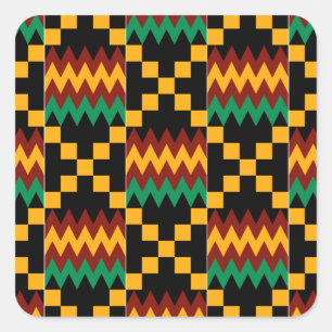 Black, Green, Red, and Yellow Kente Cloth Square Sticker