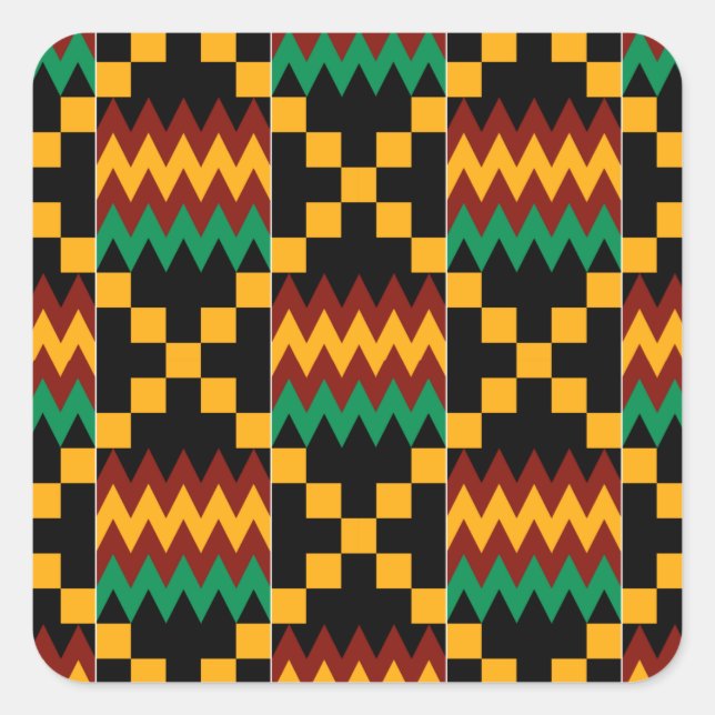 Black, Green, Red, and Yellow Kente Cloth Square Sticker (Front)