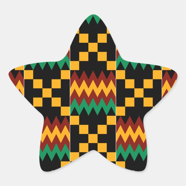 Black, Green, Red, and Yellow Kente Cloth Star Sticker (Front)