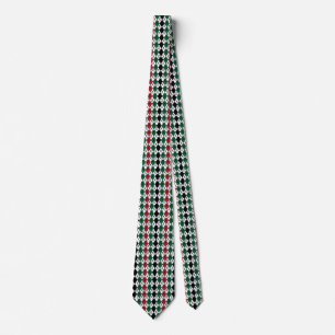 Black Green Red Argyle Pattern  Tie