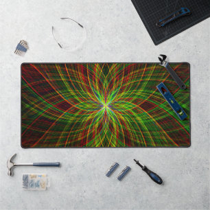 Black Green & Red Mandala Cool Modern Trippy Neon Desk Mat