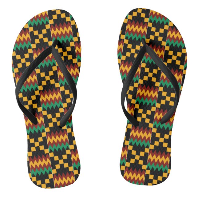 Black, Green, Red, Yellow Kente Cloth Flip Flops (Footbed)
