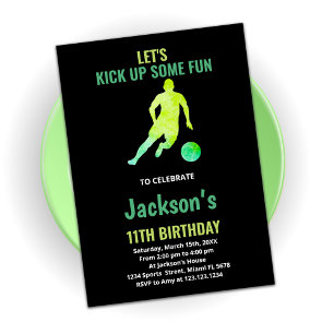Black Green Running Soccer Birthday Invitations