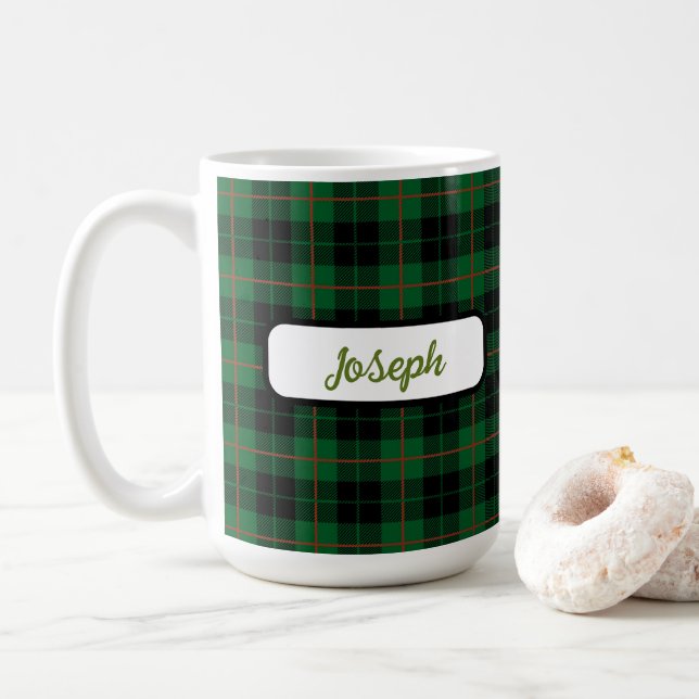 Black Green Rust Tartan Plaid Personalised Mug (With Donut)