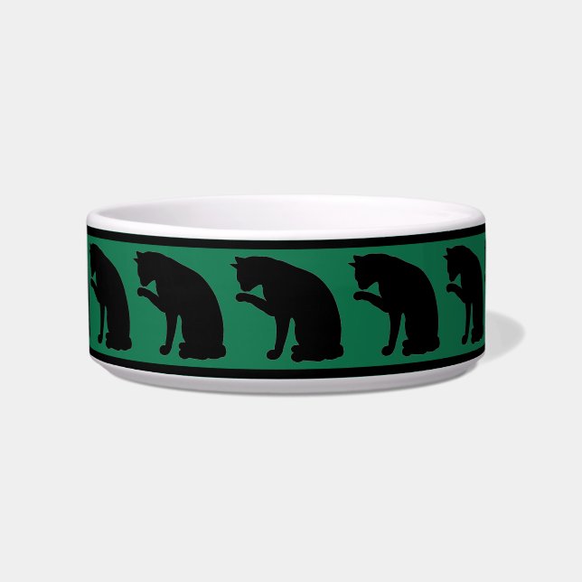 Black & Green Silhouette Cat Bowl (Front)