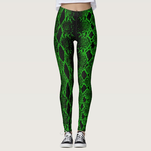 Black Green Snake Skin Leggings (Front)