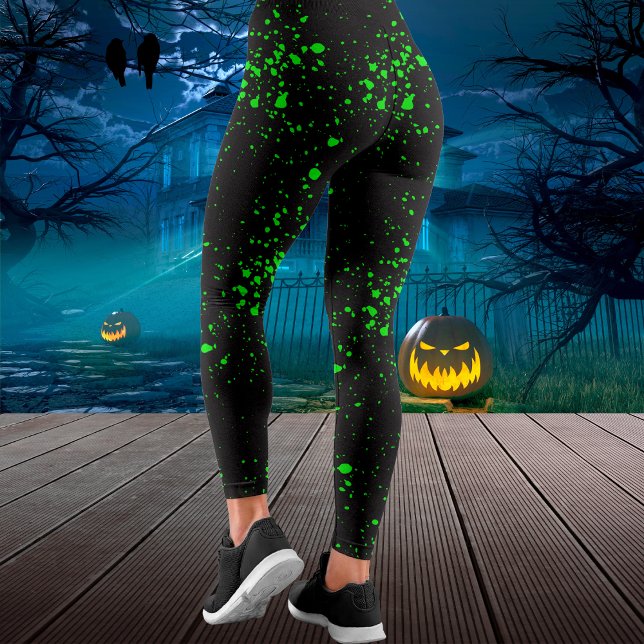 Black & Green Splatter Toxic Ooze Halloween Leggings (Black & Green Splatter Ooze Halloween Leggings)