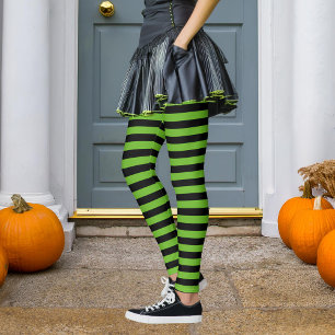 Black & Green Stripe Wicked Witch Halloween Leggings