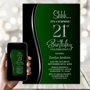 Black Green Surprise 21st Birthday Invitation