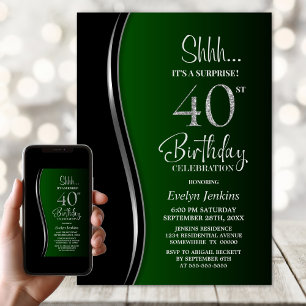 Black Green Surprise 40th Birthday Invitation