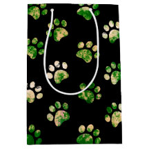 Black Green Textured Paw Print Pattern