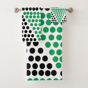 Black Green Triangle Circle Geometric Pattern Bath Towel Set