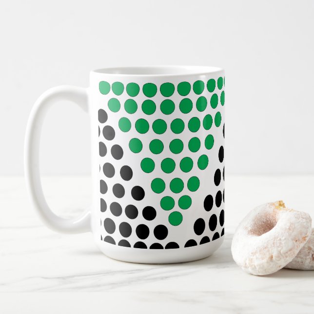 Black Green Triangle Circle Geometric Pattern Coffee Mug (With Donut)