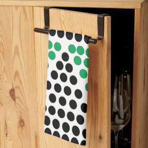 Black Green Triangle Circle Geometric Pattern Tea Towel