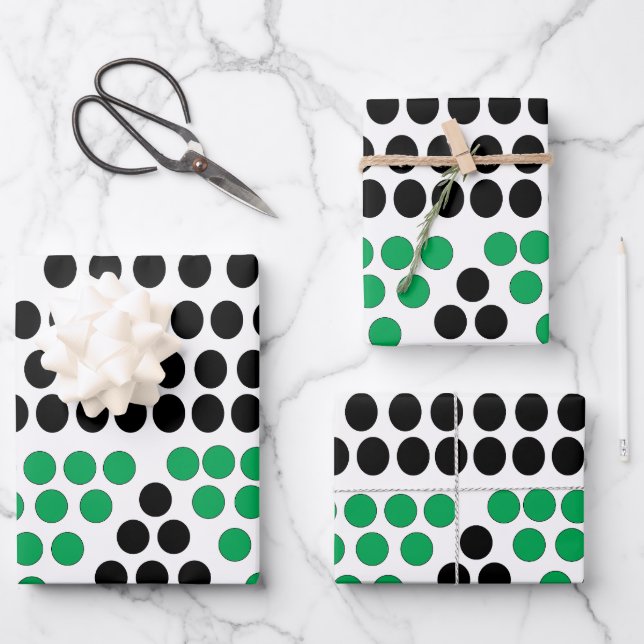 Black Green Triangle Circle Geometric Pattern Wrapping Paper Sheet (Front)