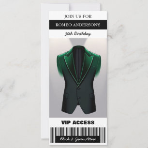 Black Green Tuxedo Birthday Ticket Invitation