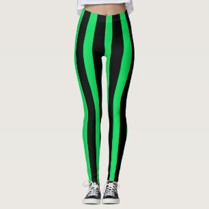 Black & Green Vertical Stripes Halloween Costume Leggings