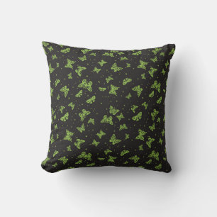 Black green vintage butterfly motif pattern cushion
