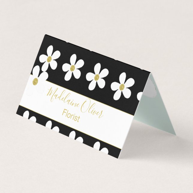 Black Green White Daisy Florist Professional Business Card (Front)