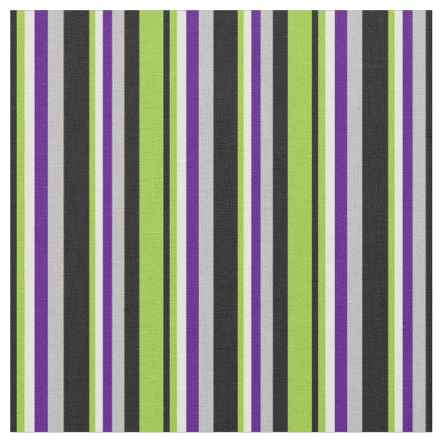 Black, Green, White, Indigo & Grey Lines Fabric (Close Up)