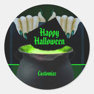 Black & Green Witches Brew Classic Round Sticker