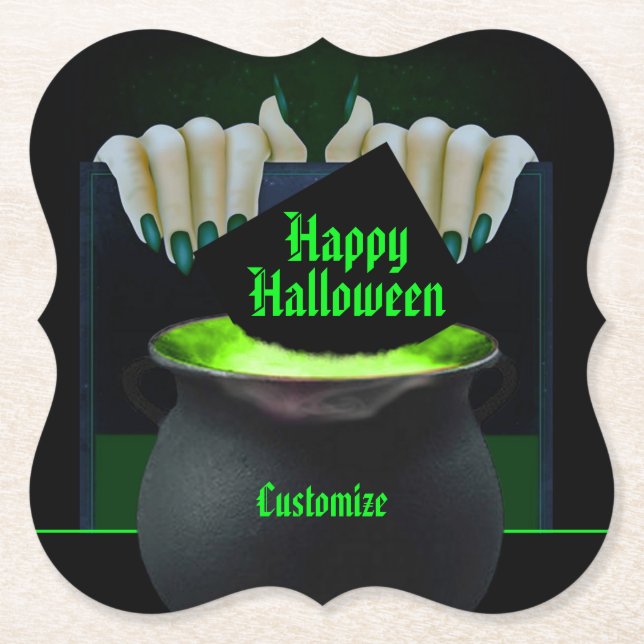 Black & Green Witches Brew Paper Coaster (Front)