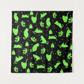 Black & Green Witchy Cats Tapestry