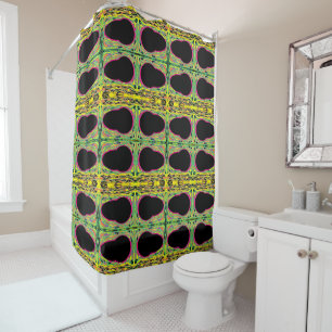 Black green yellow mixed patterns design shower curtain