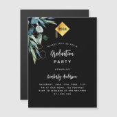 Black greenery cap 2024 luxury graduation party magnetic invitation (Front/Back)